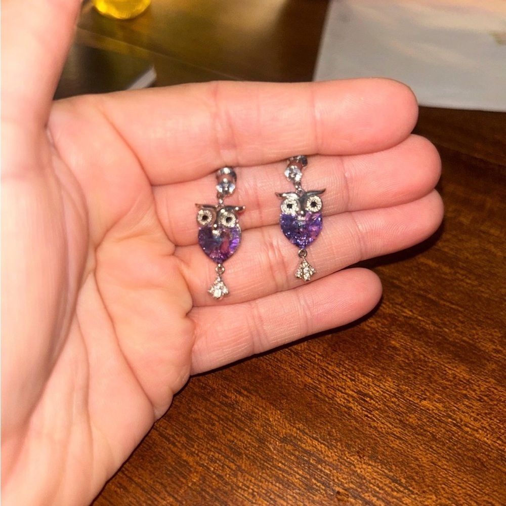 Elegant Purple Owl Earrings